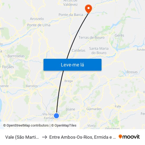 Vale (São Martinho) to Entre Ambos-Os-Rios, Ermida e Germil map