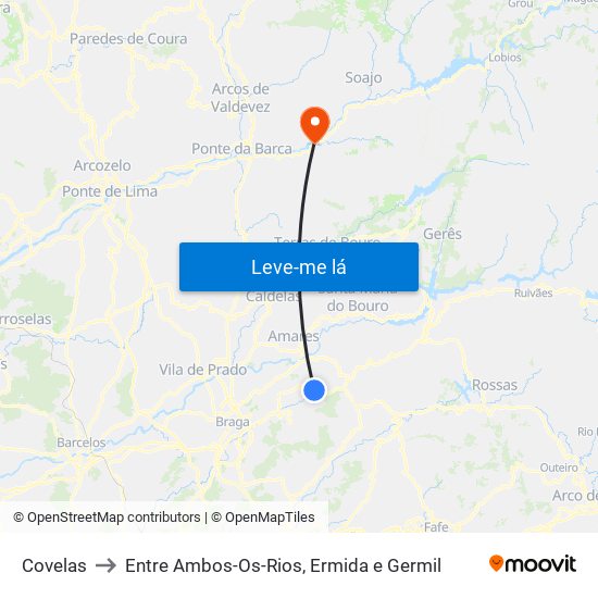 Covelas to Entre Ambos-Os-Rios, Ermida e Germil map