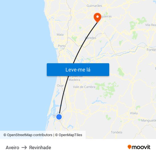 Aveiro to Revinhade map