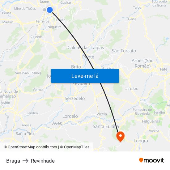 Braga to Revinhade map