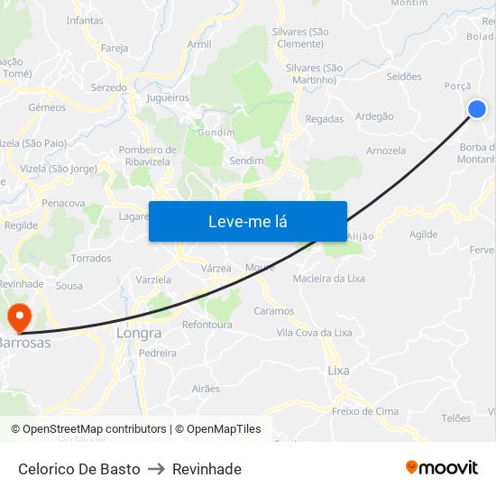 Celorico De Basto to Revinhade map
