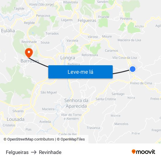 Felgueiras to Revinhade map