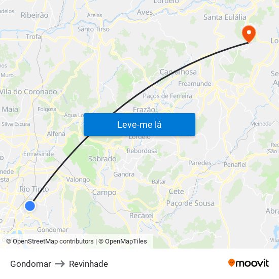 Gondomar to Revinhade map