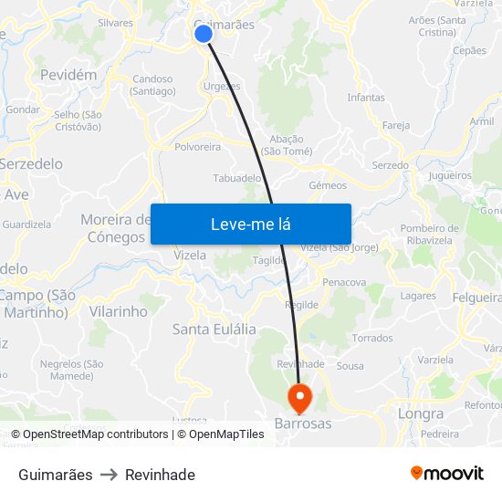 Guimarães to Revinhade map