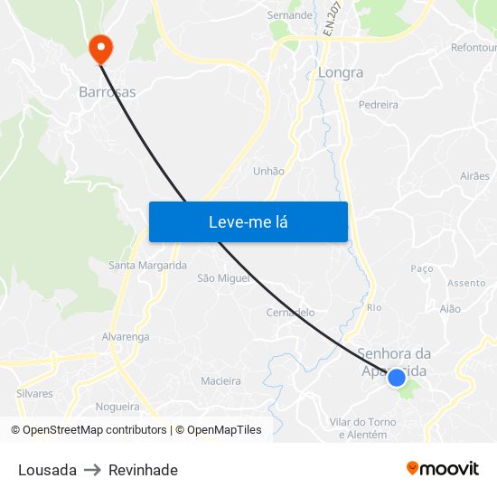 Lousada to Revinhade map