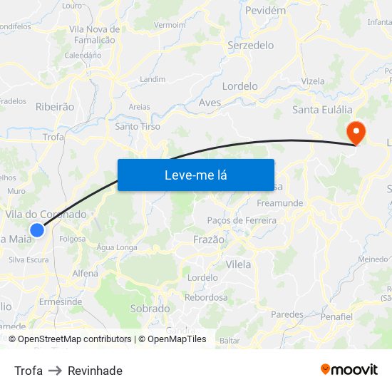 Trofa to Revinhade map