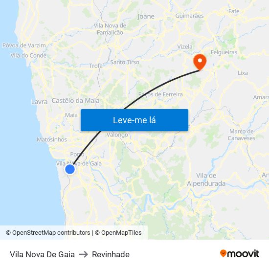Vila Nova De Gaia to Revinhade map