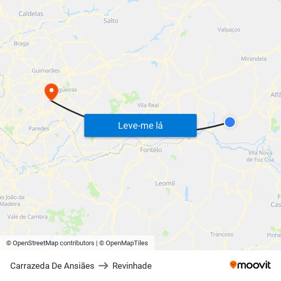 Carrazeda De Ansiães to Revinhade map