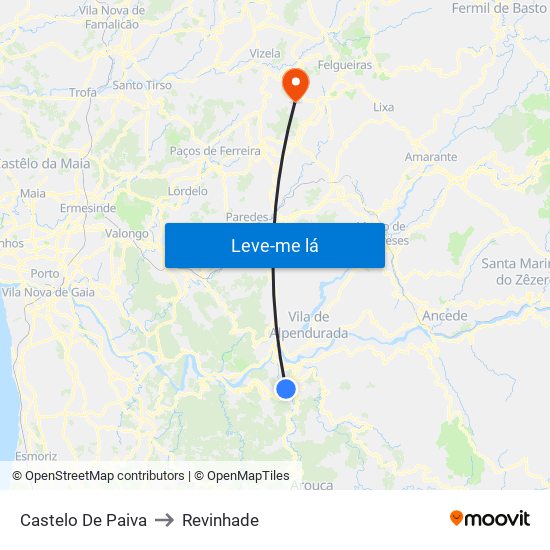 Castelo De Paiva to Revinhade map