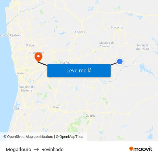 Mogadouro to Revinhade map