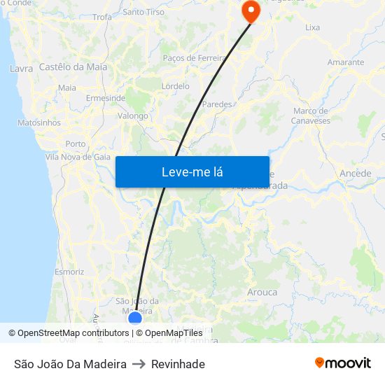 São João Da Madeira to Revinhade map