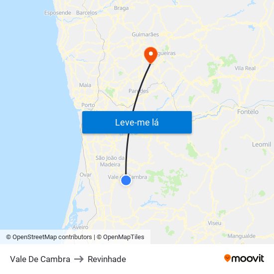 Vale De Cambra to Revinhade map