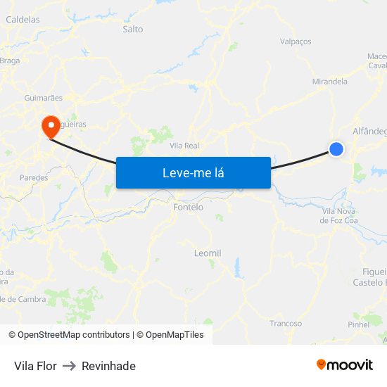 Vila Flor to Revinhade map