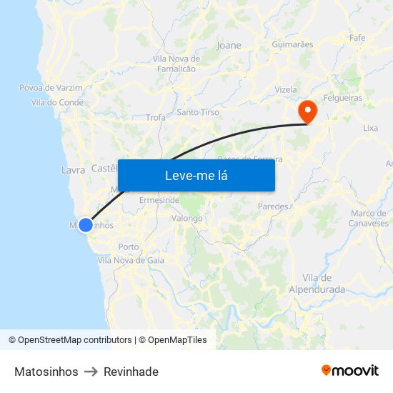 Matosinhos to Revinhade map