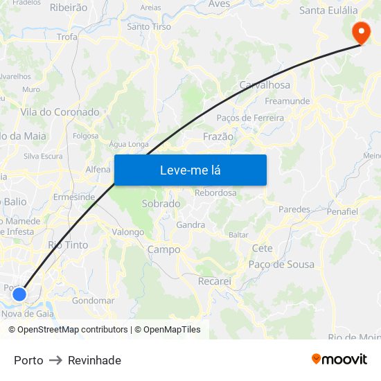 Porto to Revinhade map