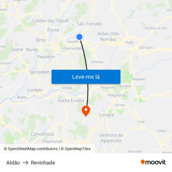 Aldão to Revinhade map