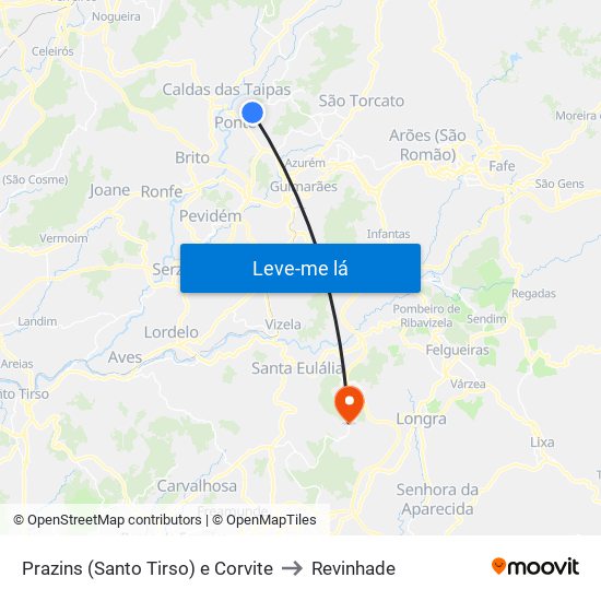 Prazins (Santo Tirso) e Corvite to Revinhade map