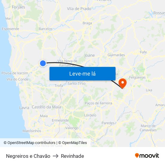 Negreiros e Chavão to Revinhade map