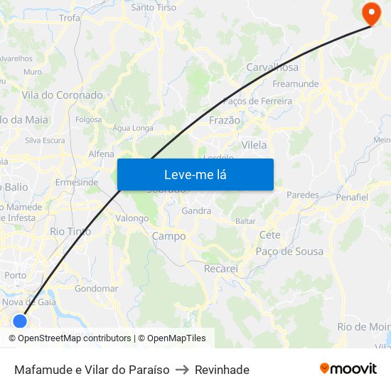Mafamude e Vilar do Paraíso to Revinhade map