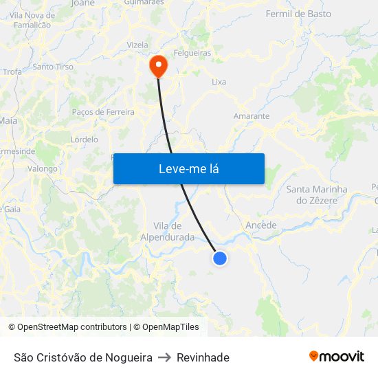 São Cristóvão de Nogueira to Revinhade map