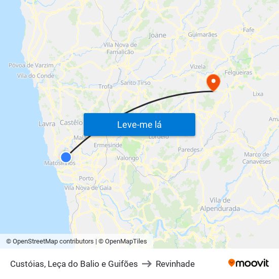 Custóias, Leça do Balio e Guifões to Revinhade map