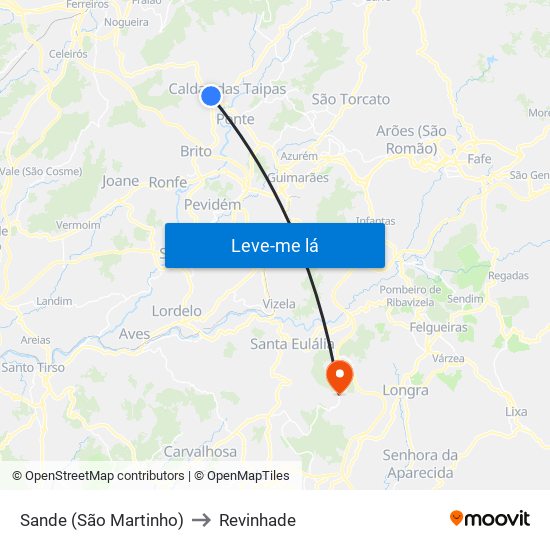 Sande (São Martinho) to Revinhade map