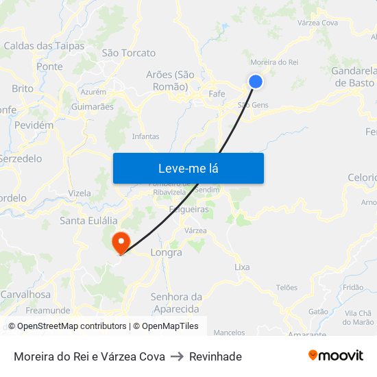 Moreira do Rei e Várzea Cova to Revinhade map