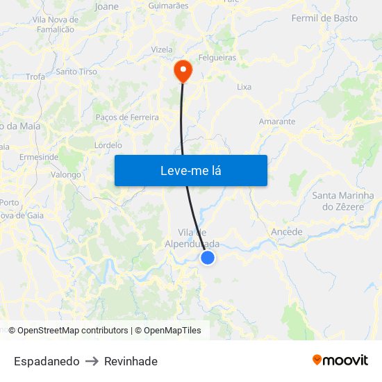 Espadanedo to Revinhade map
