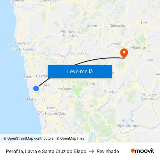 Perafita, Lavra e Santa Cruz do Bispo to Revinhade map