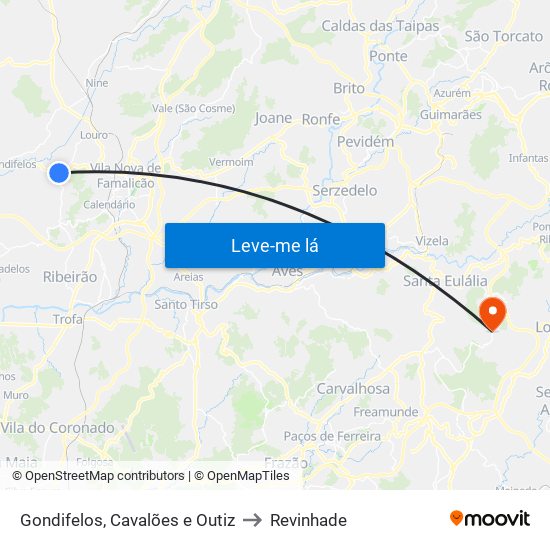 Gondifelos, Cavalões e Outiz to Revinhade map
