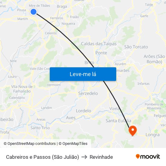 Cabreiros e Passos (São Julião) to Revinhade map