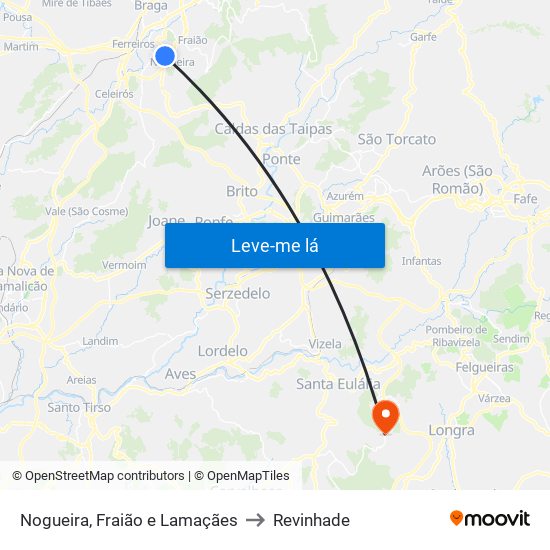 Nogueira, Fraião e Lamaçães to Revinhade map