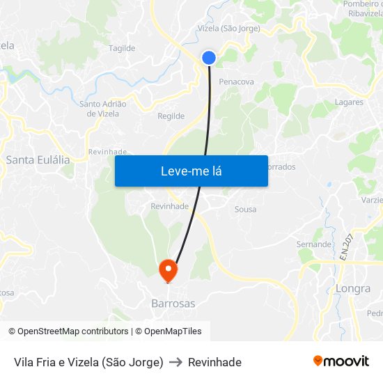 Vila Fria e Vizela (São Jorge) to Revinhade map