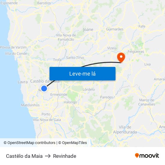 Castêlo da Maia to Revinhade map