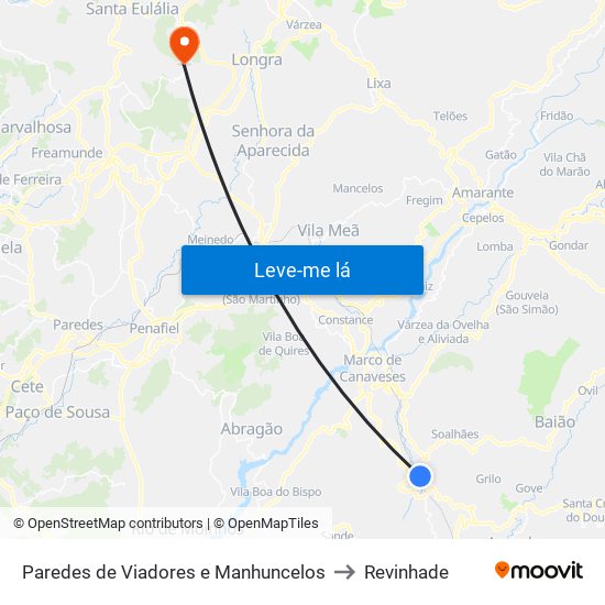 Paredes de Viadores e Manhuncelos to Revinhade map