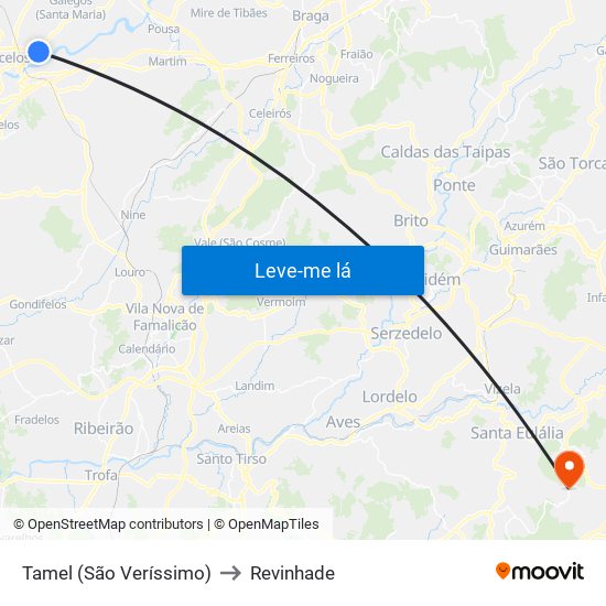 Tamel (São Veríssimo) to Revinhade map