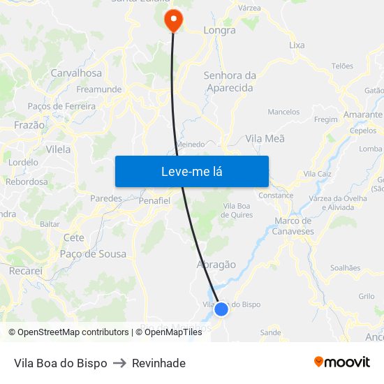 Vila Boa do Bispo to Revinhade map