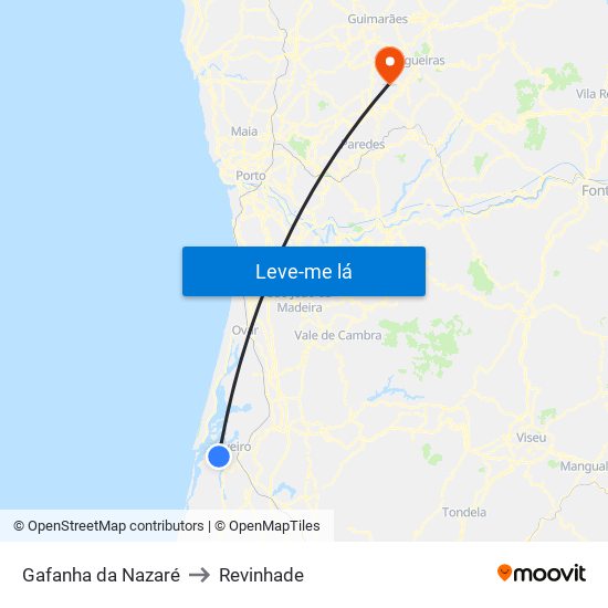 Gafanha da Nazaré to Revinhade map