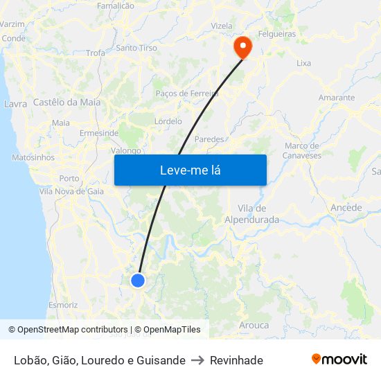 Lobão, Gião, Louredo e Guisande to Revinhade map