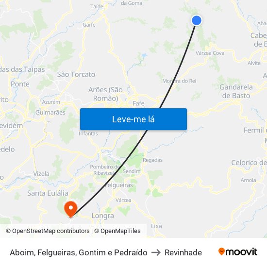 Aboim, Felgueiras, Gontim e Pedraído to Revinhade map