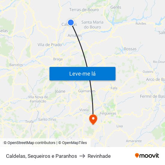 Caldelas, Sequeiros e Paranhos to Revinhade map