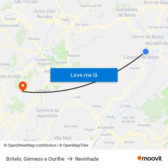 Britelo, Gémeos e Ourilhe to Revinhade map