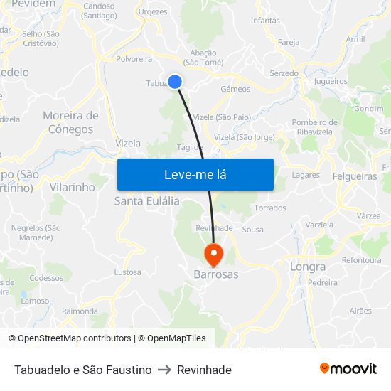 Tabuadelo e São Faustino to Revinhade map