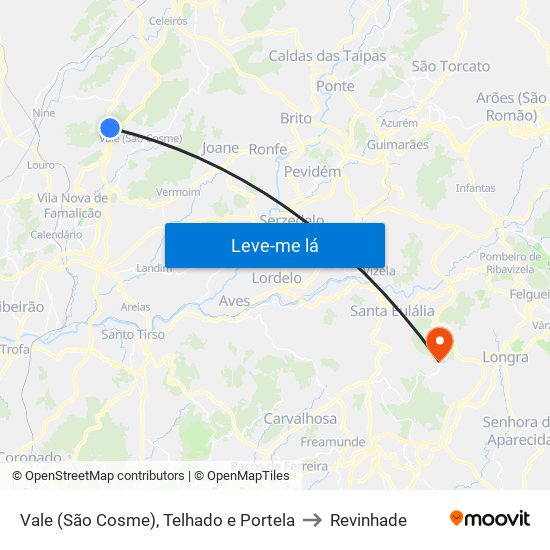 Vale (São Cosme), Telhado e Portela to Revinhade map