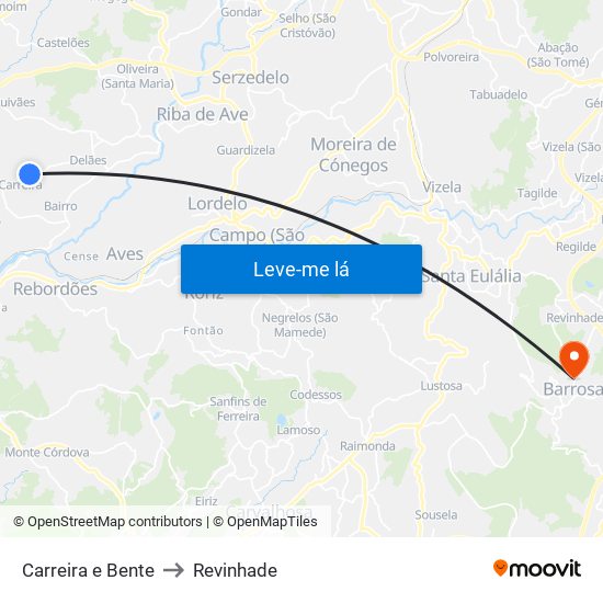 Carreira e Bente to Revinhade map