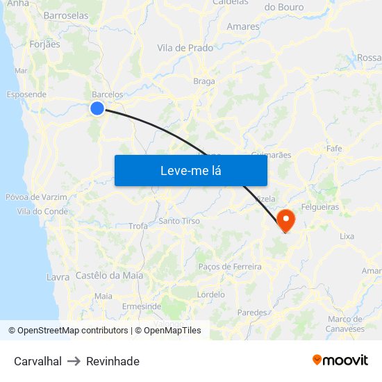 Carvalhal to Revinhade map