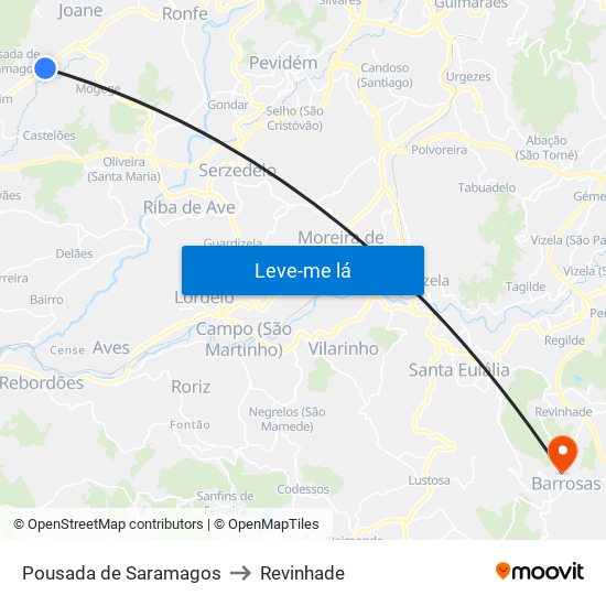 Pousada de Saramagos to Revinhade map