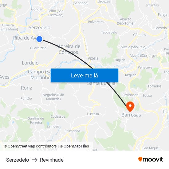 Serzedelo to Revinhade map
