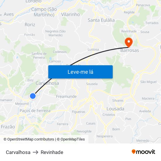 Carvalhosa to Revinhade map