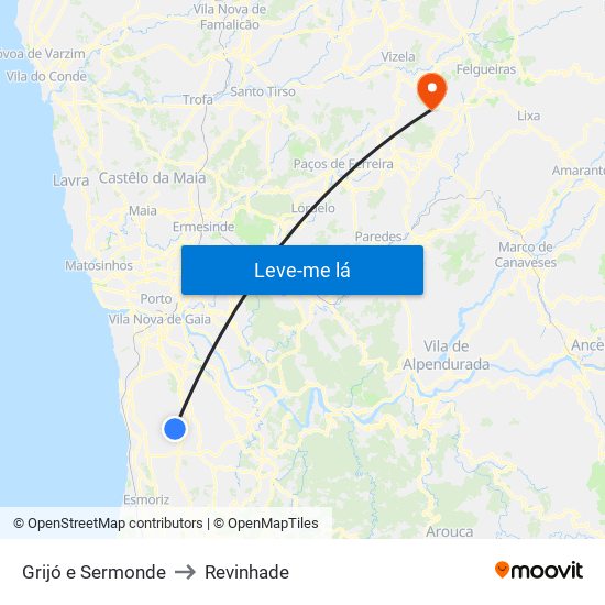 Grijó e Sermonde to Revinhade map
